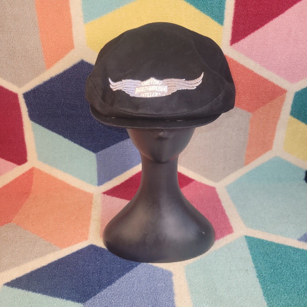 Harley-Davidson Mens Black Cotton Flat Cap Winged Logo Ivy Driving Hat Size M